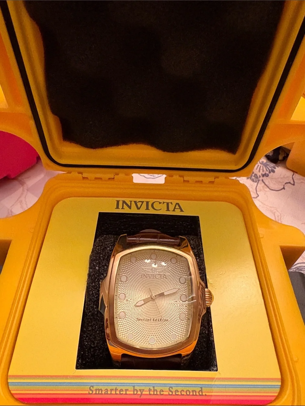 Invicta Mens Gold-Tone Case with Brown Leather Strap Watch